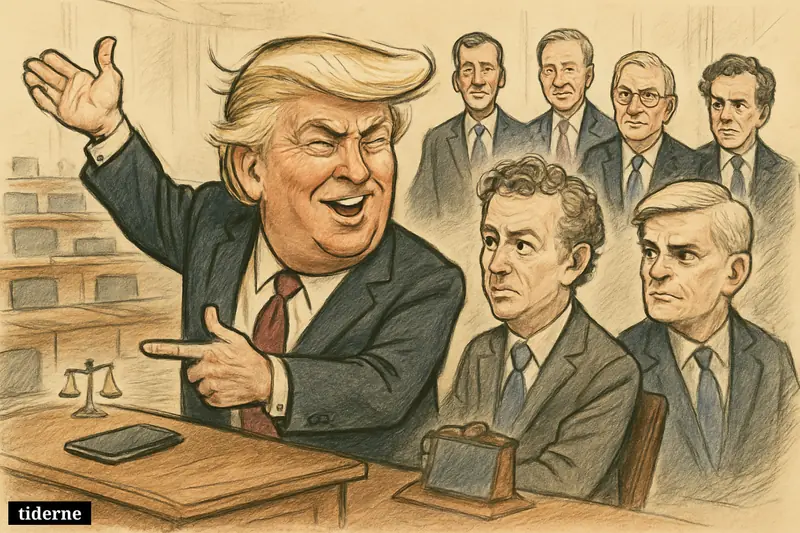Trump celebrates in the Senate chamber while senators around him react to an Iran vote reversal and political maneuvering.