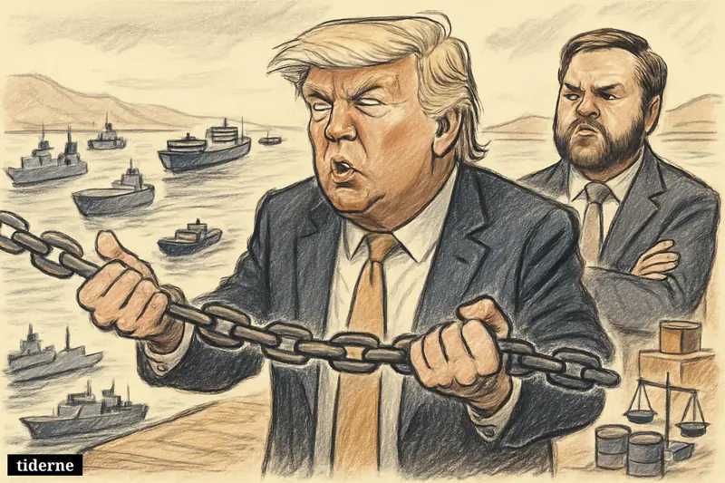 Trump pulls apart a chain blocking a narrow shipping lane as JD Vance watches and commercial ships cautiously reenter the strait.