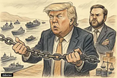 Trump pulls apart a chain blocking a narrow shipping lane as JD Vance watches and commercial ships cautiously reenter the strait.