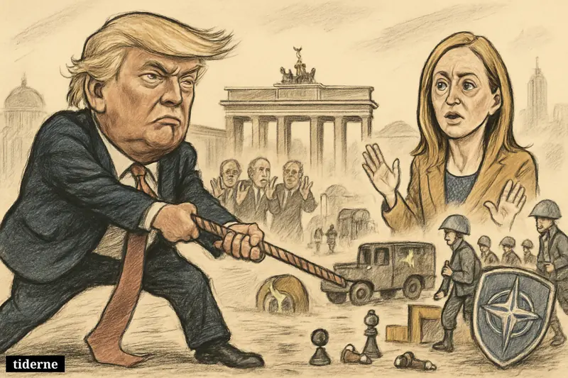 Trump pulls departing U.S. forces from Berlin as Meloni and anxious European leaders react around security and NATO symbols.