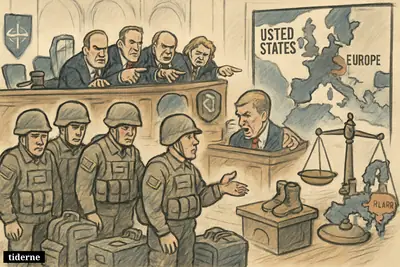 Disappointed U.S. soldiers with packed gear stand in Congress as lawmakers criticize a halted deployment to Poland beside a Europe map.