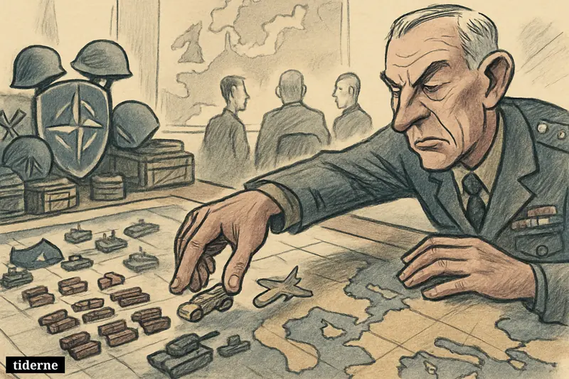 A military strategy room shows U.S. units being reduced on Europe’s eastern flank while lighter forces and NATO deterrence symbols remain.