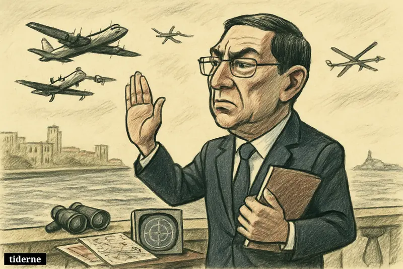 Bruno Rodríguez Parrilla on Havana’s waterfront gestures tensely toward circling surveillance planes and drones near Cuba’s coast.