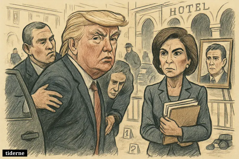Trump is rushed to cover outside a Washington hotel as Jeanine Pirro watches and a Reagan portrait recalls earlier assassination attempts.