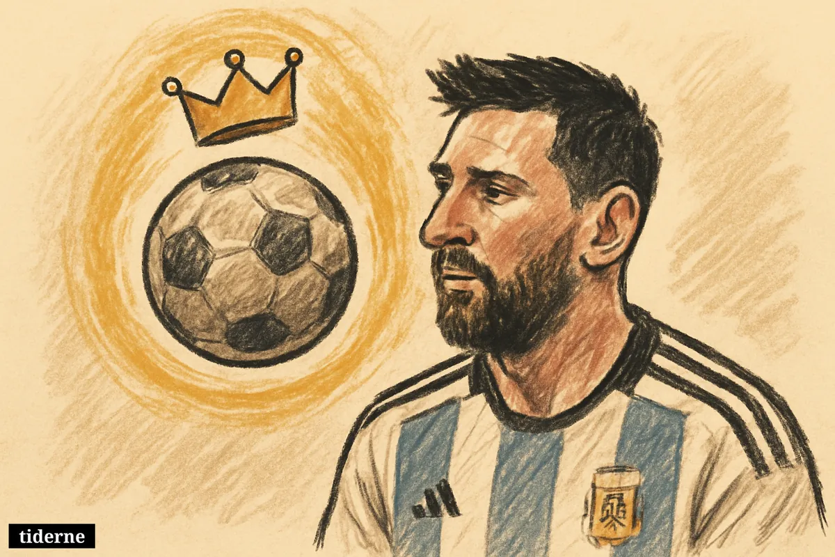 A luminous golden crown circles a worn glowing football against a black background with faint blue and white light trails