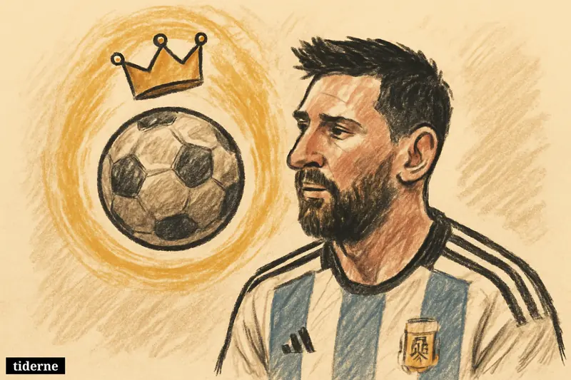 A luminous golden crown circles a worn glowing football against a black background with faint blue and white light trails