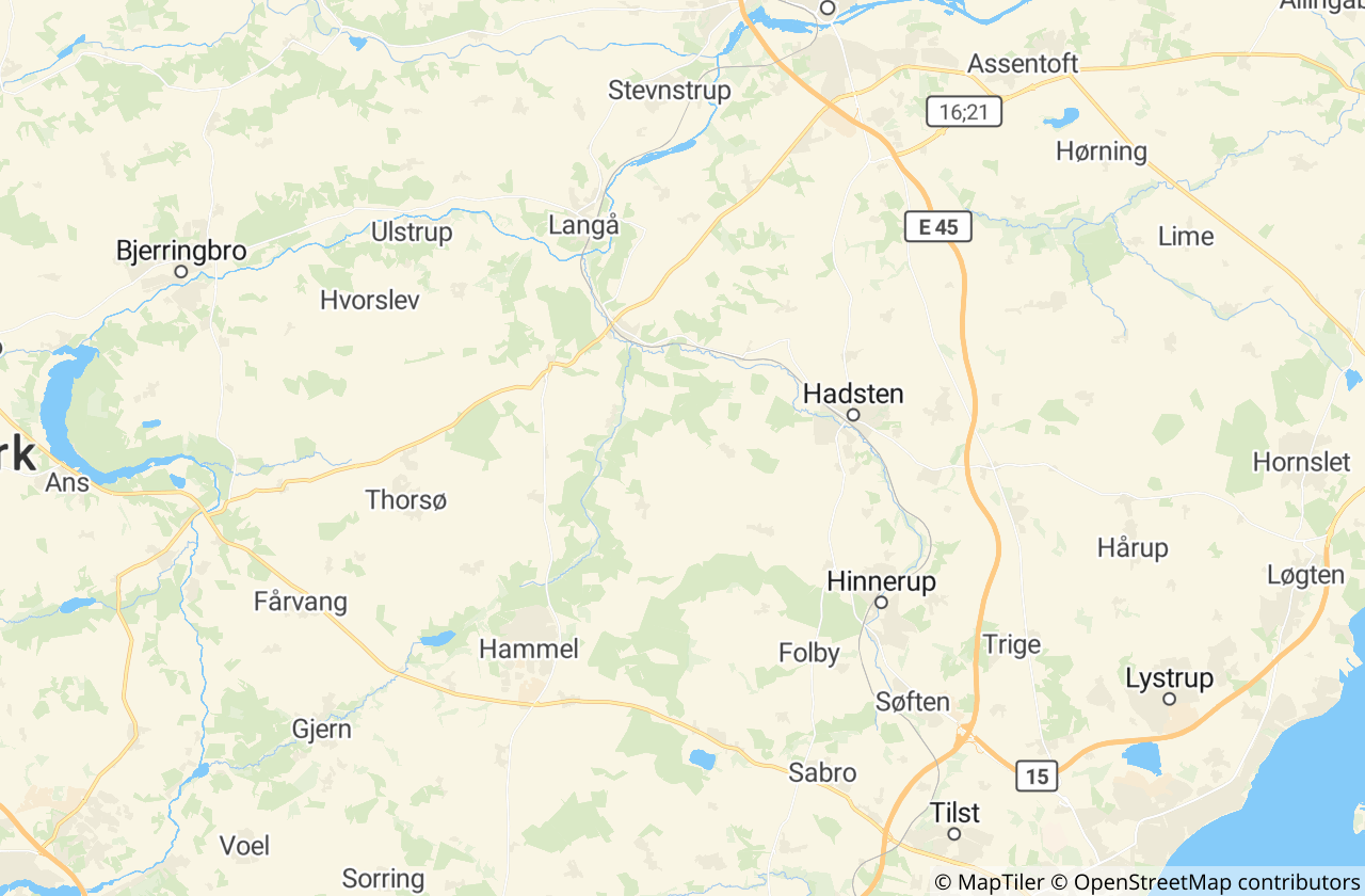 Kort over Favrskov Kommune