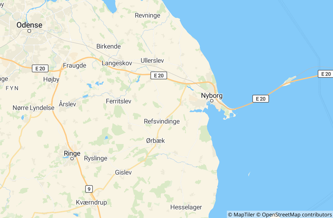 Kort over Nyborg Kommune
