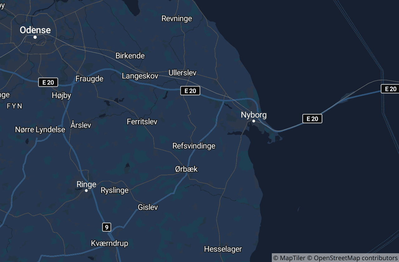 Kort over Nyborg Kommune